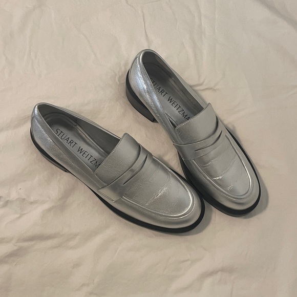 Stuart Weitzman Metallic Silver Loafers NWOT - Picture 7 of 12